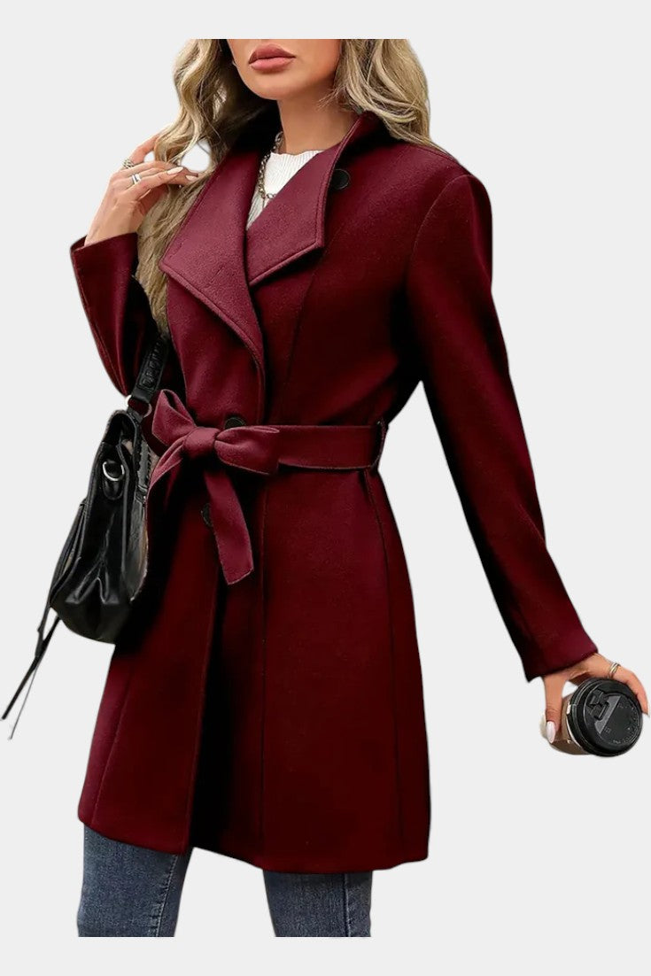 Women's Wool Trench Coat Belted Overcoat Jacket