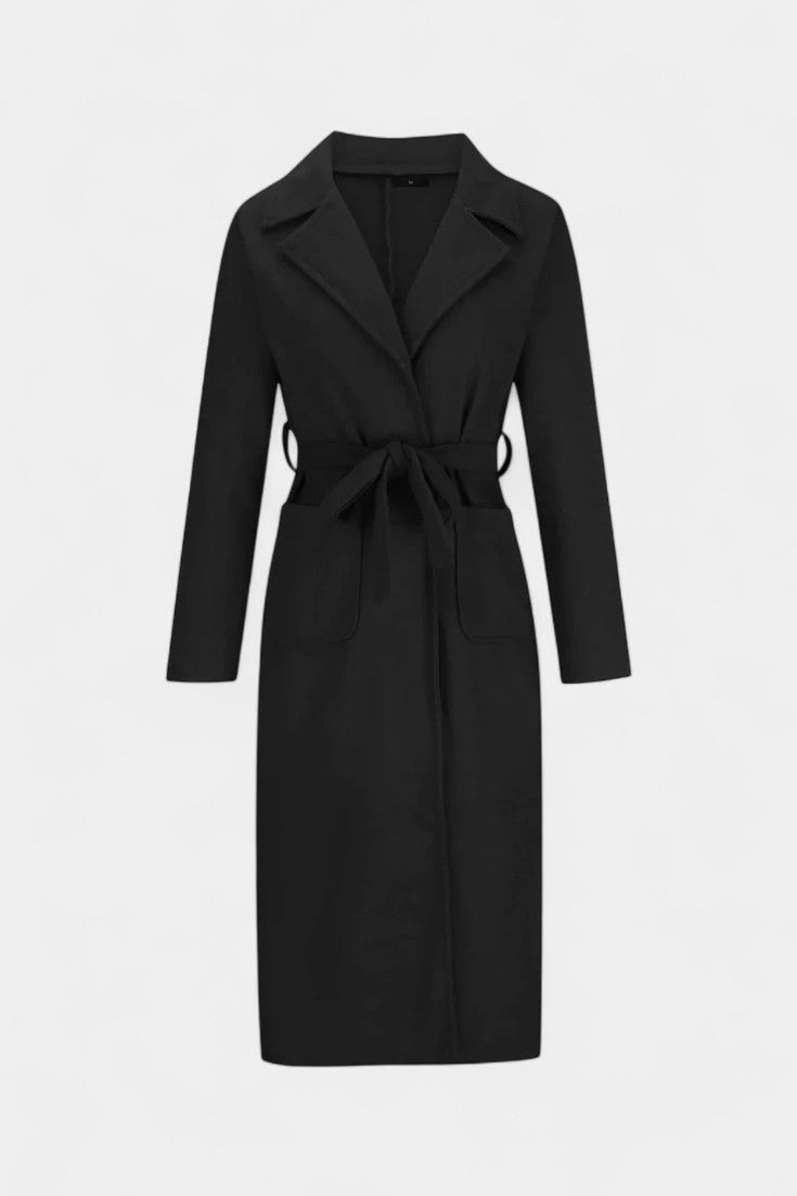 Women’s Wool Belted Notched-Collar Long Trench Coat