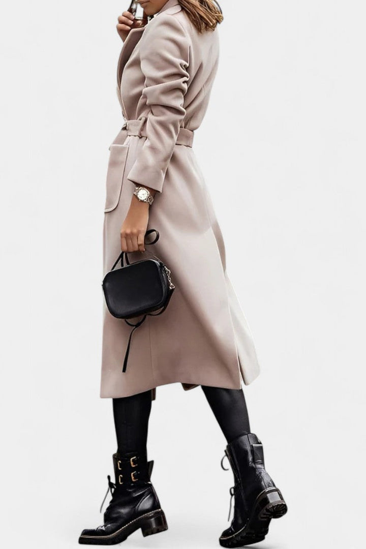Women’s Wool Belted Notched-Collar Long Trench Coat