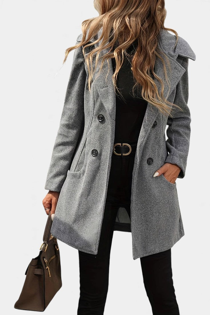 Women’s Wool-Blend Hooded Double Breasted Mid-Length Coat