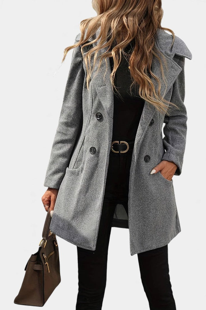 Women’s Wool-Blend Hooded Double Breasted Mid-Length Coat