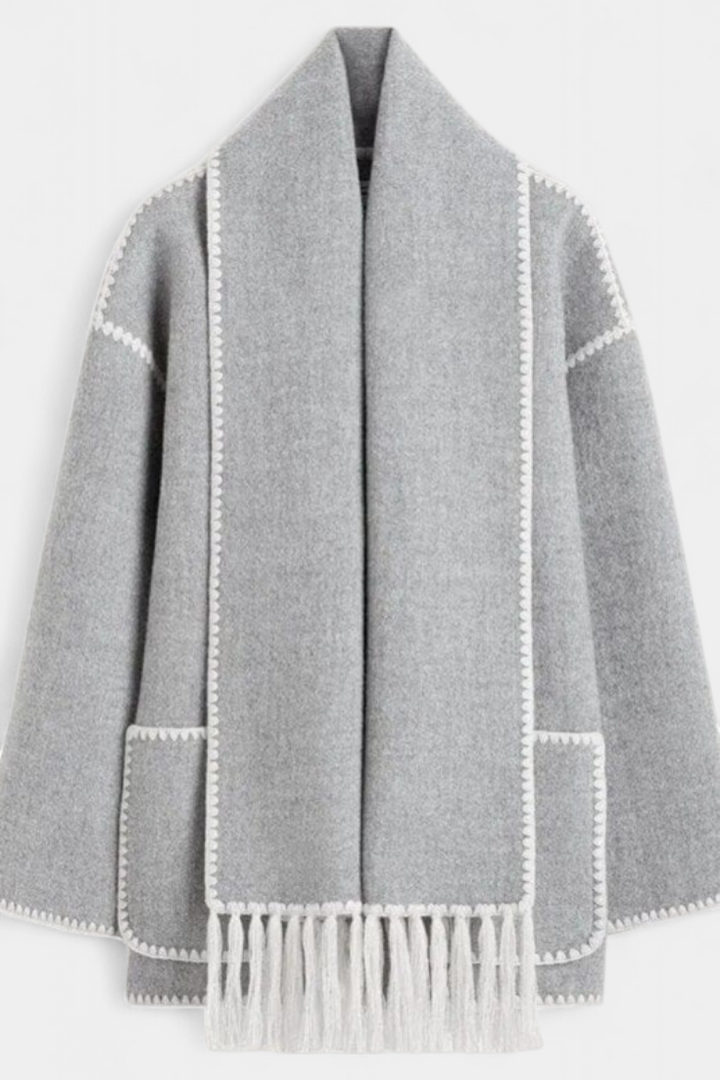 Women’s Wool-Blend Fringe-Trim Scarf Coat