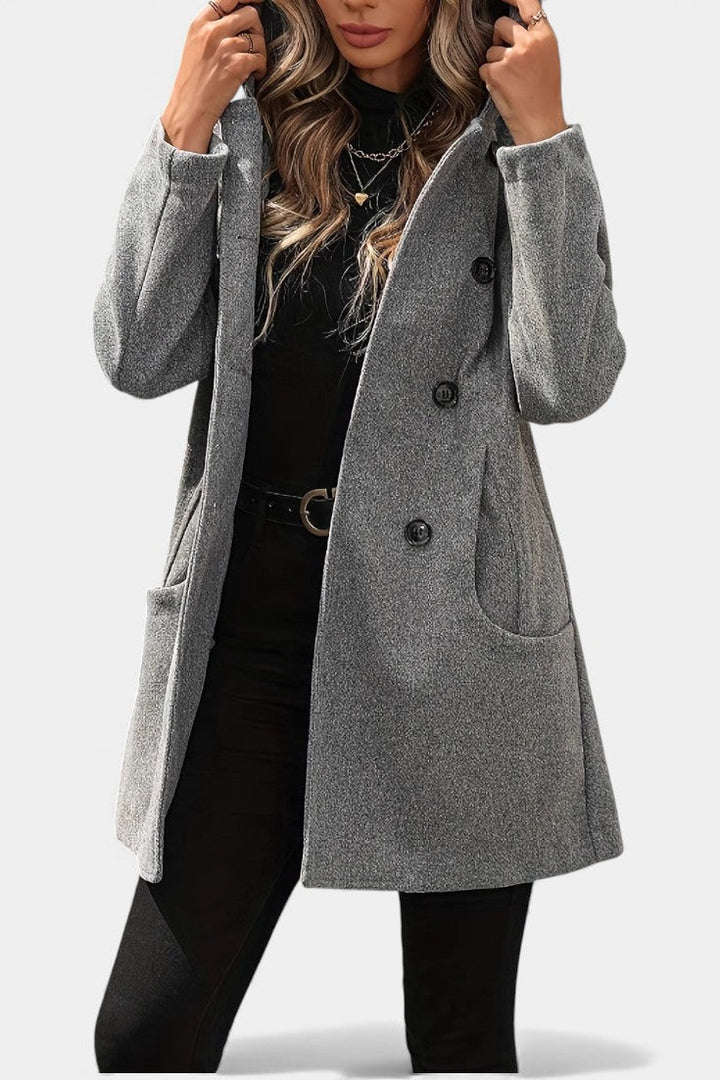 Women’s Wool-Blend Hooded Double Breasted Mid-Length Coat