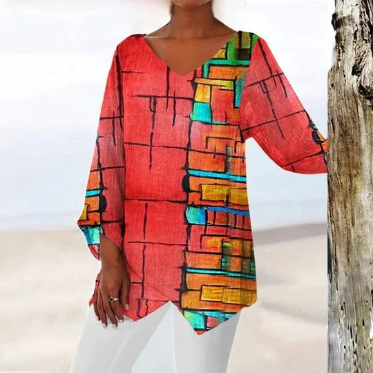 Women's V-Neck Sequin Blouse Loose Party Tunic Top