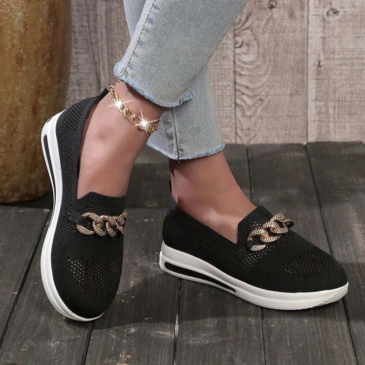 Mocassins en tricot pour femmes, à enfiler, à semelle compensée, chaussures de marche et baskets