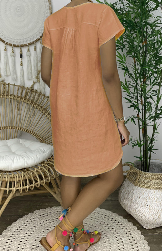 Women’s Linen-Blend V-Neck Shift Midi Dress