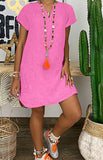 Women’s Linen-Blend V-Neck Shift Midi Dress