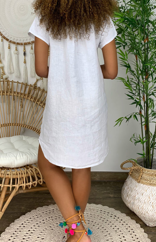 Women’s Linen-Blend V-Neck Shift Midi Dress