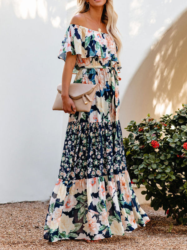 Women’s Floral Linen-Blend Off-Shoulder Maxi Dress