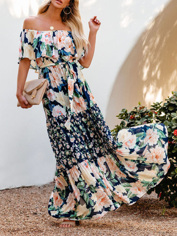 Women’s Floral Linen-Blend Off-Shoulder Maxi Dress