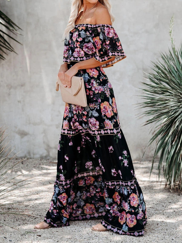Women’s Floral Linen-Blend Off-Shoulder Maxi Dress