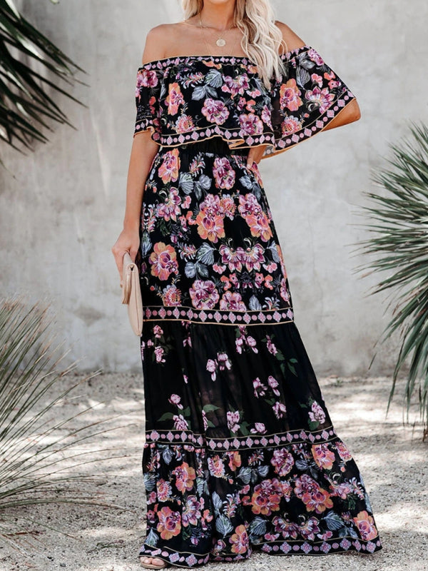 Women’s Floral Linen-Blend Off-Shoulder Maxi Dress