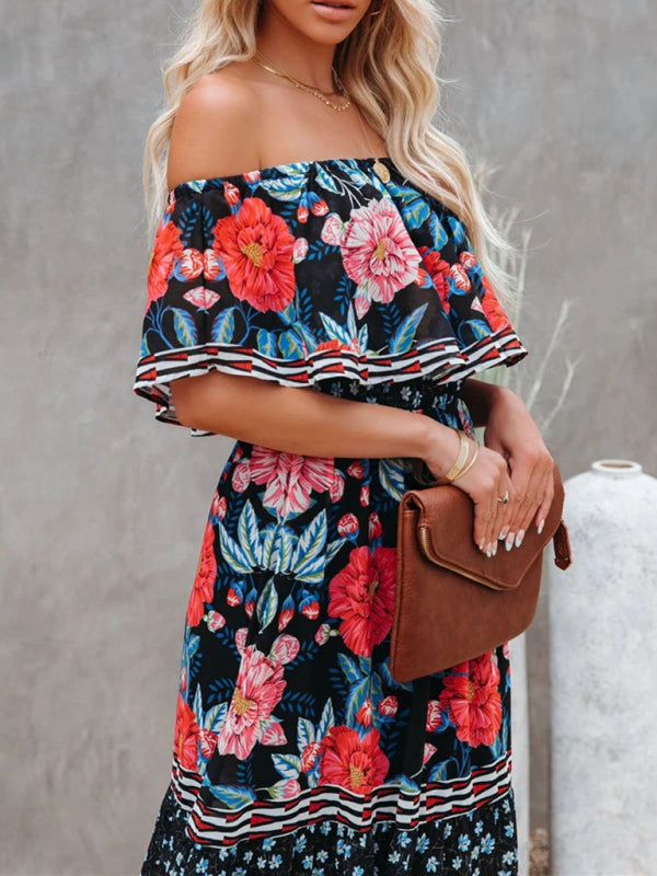 Women’s Floral Linen-Blend Off-Shoulder Maxi Dress