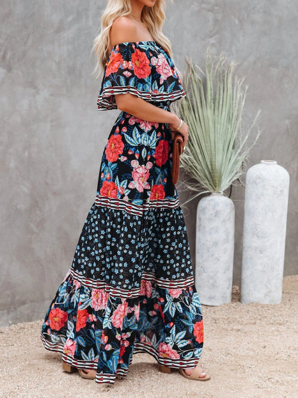 Women’s Floral Linen-Blend Off-Shoulder Maxi Dress