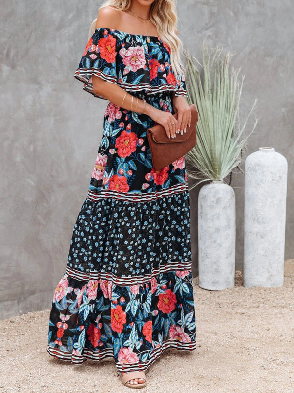 Women’s Floral Linen-Blend Off-Shoulder Maxi Dress