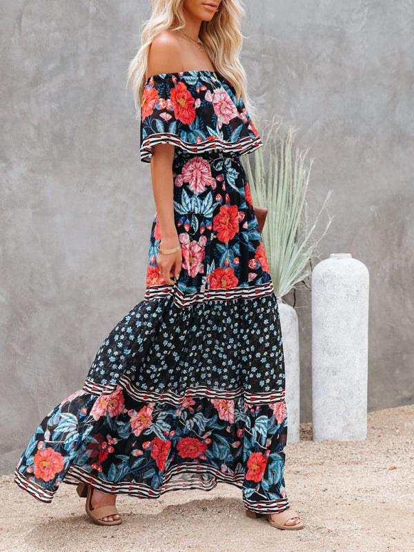 Women’s Floral Linen-Blend Off-Shoulder Maxi Dress