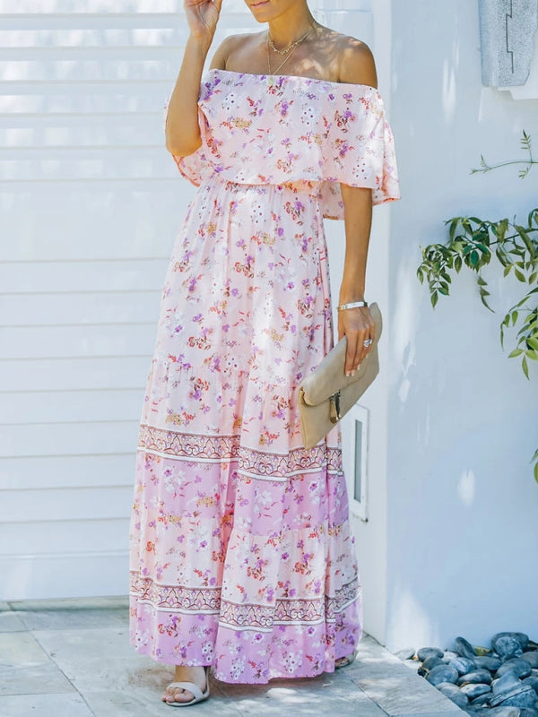 Women’s Floral Linen-Blend Off-Shoulder Maxi Dress