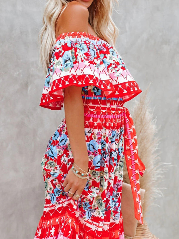 Women’s Floral Linen-Blend Off-Shoulder Maxi Dress