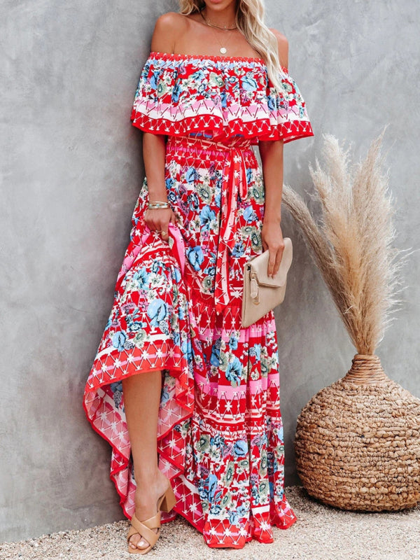 Women’s Floral Linen-Blend Off-Shoulder Maxi Dress