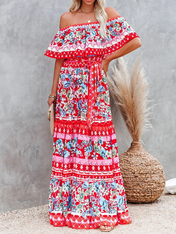 Women’s Floral Linen-Blend Off-Shoulder Maxi Dress