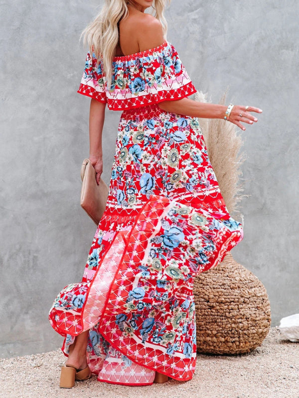 Women’s Floral Linen-Blend Off-Shoulder Maxi Dress