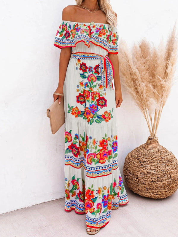 Women’s Floral Linen-Blend Off-Shoulder Maxi Dress