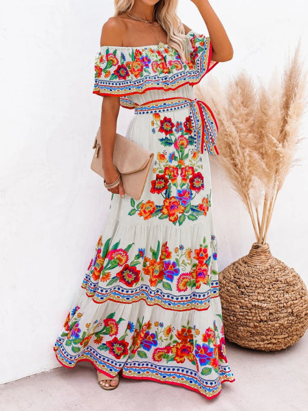 Women’s Floral Linen-Blend Off-Shoulder Maxi Dress