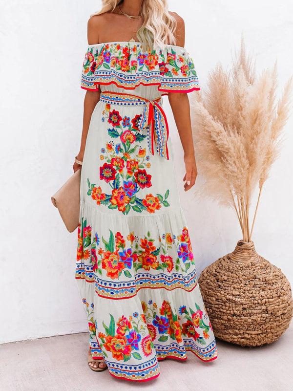 Women’s Floral Linen-Blend Off-Shoulder Maxi Dress