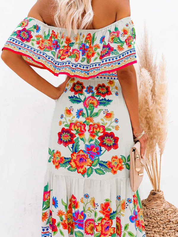 Women’s Floral Linen-Blend Off-Shoulder Maxi Dress