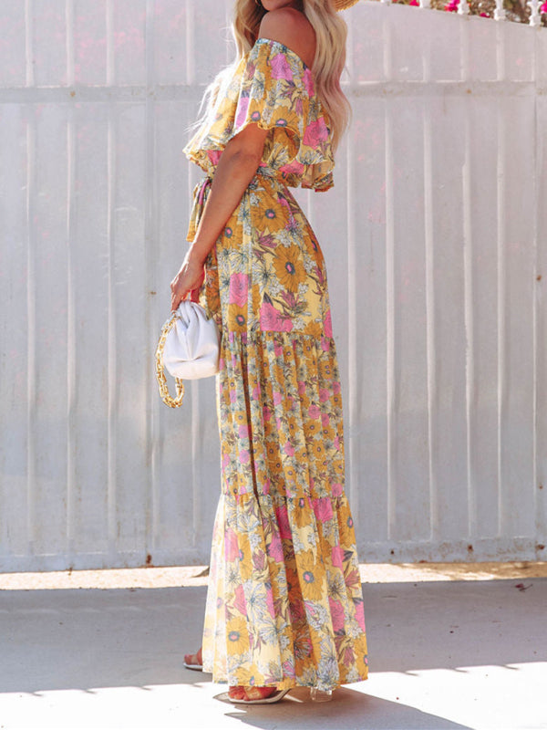 Women’s Floral Linen-Blend Off-Shoulder Maxi Dress