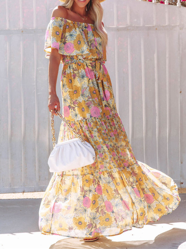 Women’s Floral Linen-Blend Off-Shoulder Maxi Dress