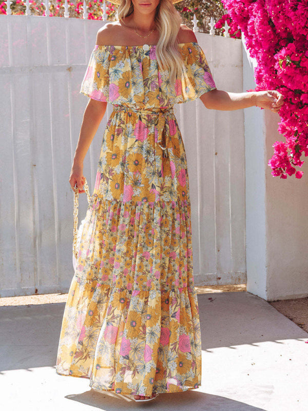 Women’s Floral Linen-Blend Off-Shoulder Maxi Dress