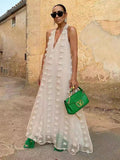 Women’s Floral Linen-Blend Halter-Neck Maxi Dress