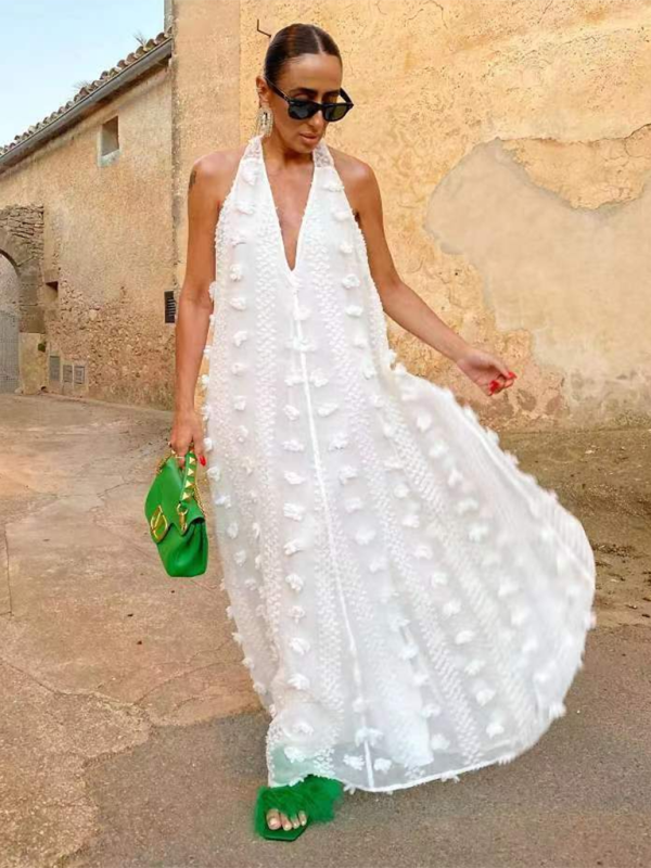 Women’s Floral Linen-Blend Halter-Neck Maxi Dress
