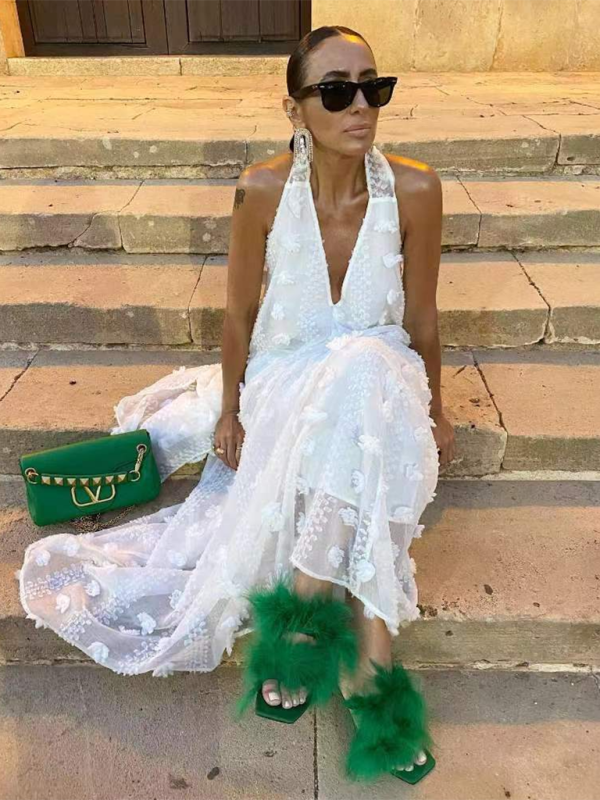 Women’s Floral Linen-Blend Halter-Neck Maxi Dress