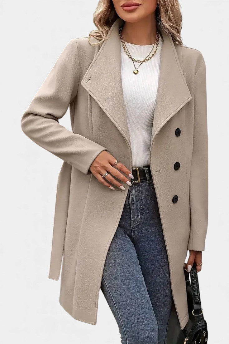 Women's Wool Trench Coat Belted Overcoat Jacket
