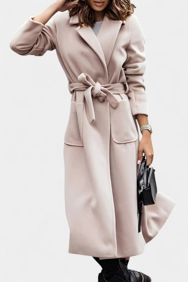 Women’s Wool Belted Notched-Collar Long Trench Coat