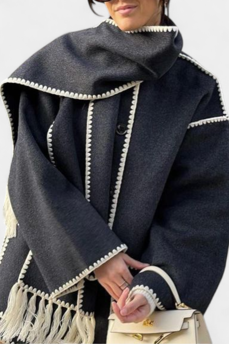Women’s Wool-Blend Fringe-Trim Scarf Coat