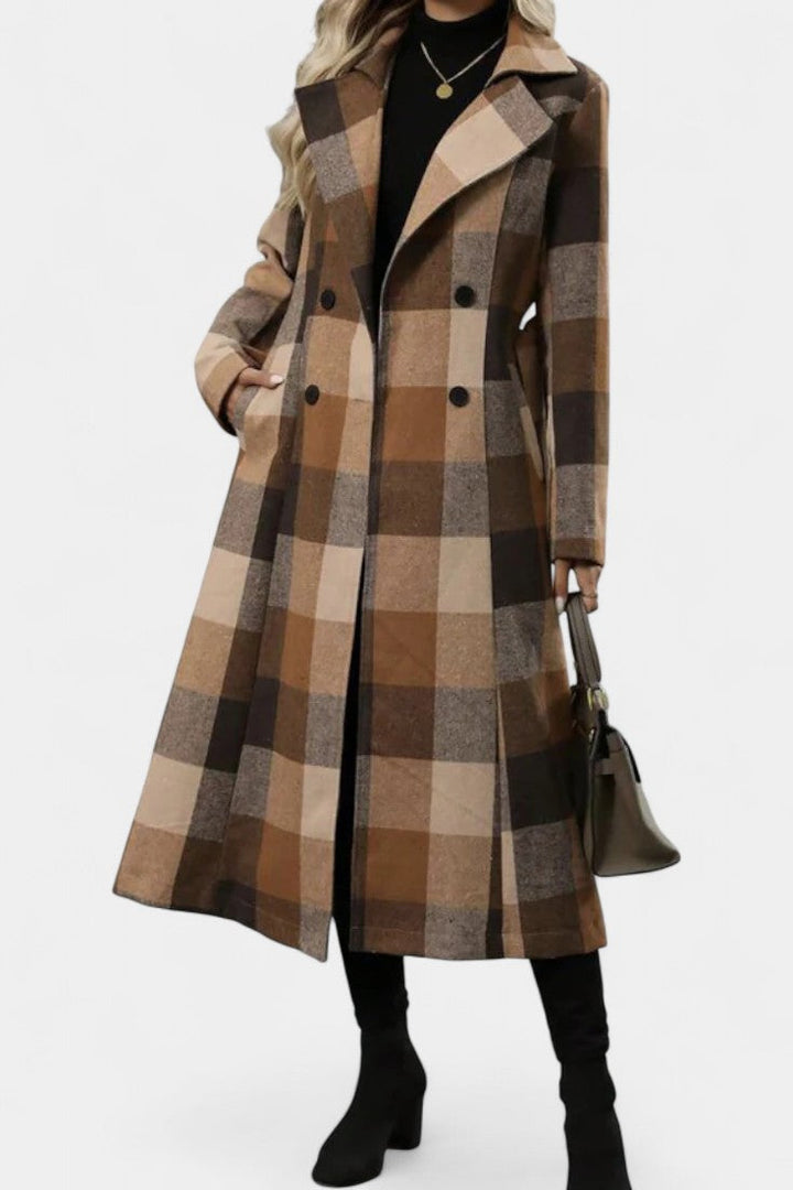 Women’s Wool Checked Double-Breasted Trench Coat