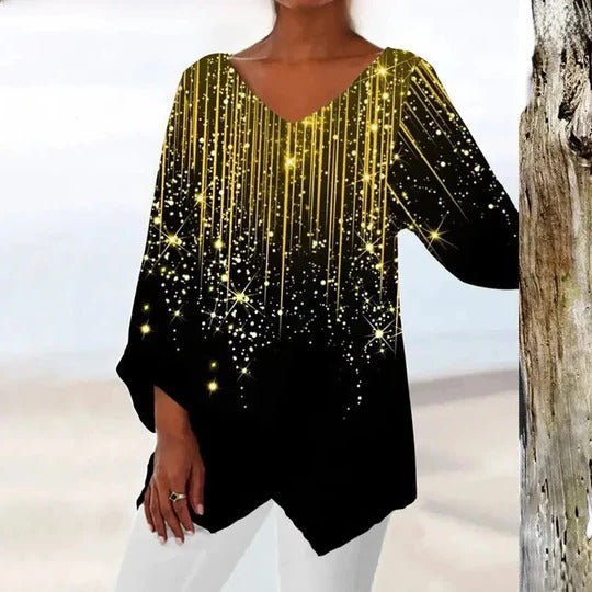 Women's V-Neck Sequin Blouse Loose Party Tunic Top