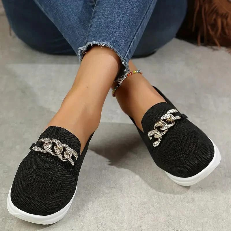 Mocassins en tricot pour femmes, à enfiler, à semelle compensée, chaussures de marche et baskets