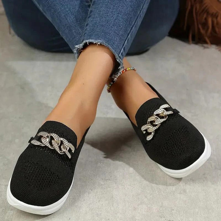 Mocassins en tricot pour femmes, à enfiler, à semelle compensée, chaussures de marche et baskets