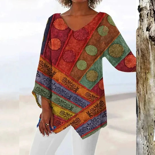 Women's V-Neck Sequin Blouse Loose Party Tunic Top