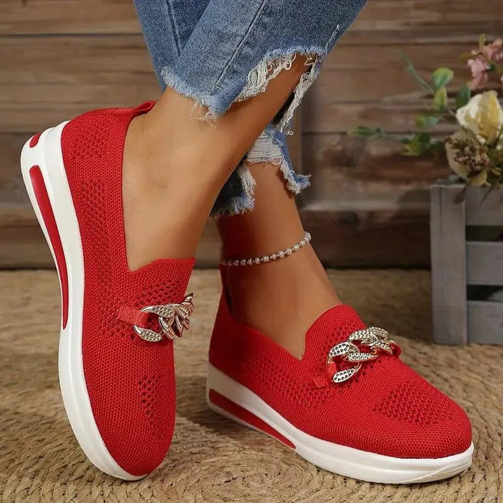 Mocassins en tricot pour femmes, à enfiler, à semelle compensée, chaussures de marche et baskets