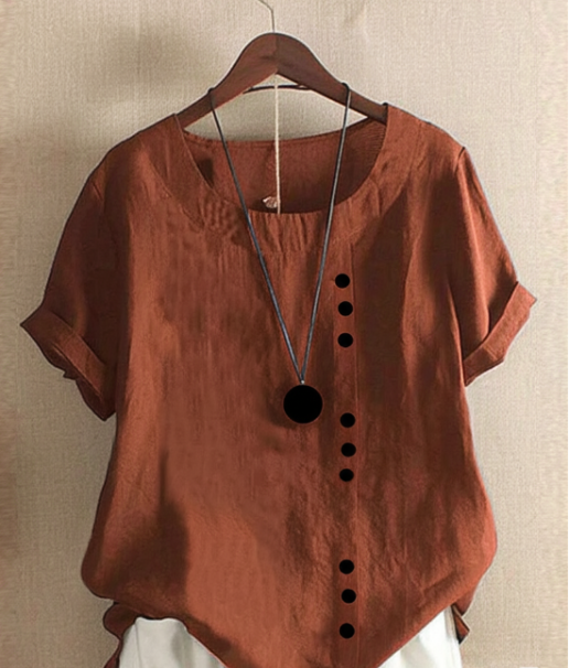 Women's Short Sleeve Linen Asymmetric Top Loose Fit Tunic Blouse