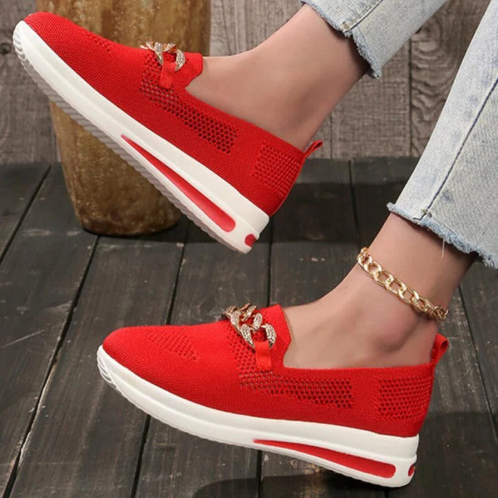 Mocassins en tricot pour femmes, à enfiler, à semelle compensée, chaussures de marche et baskets