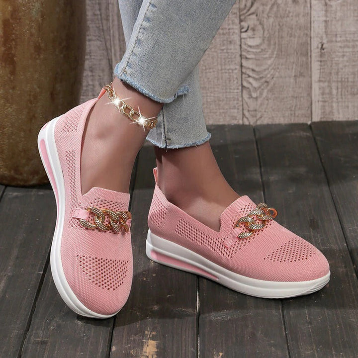 Mocassins en tricot pour femmes, à enfiler, à semelle compensée, chaussures de marche et baskets
