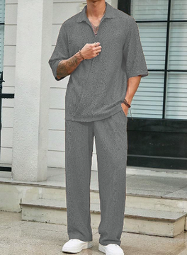 Men's Knit Relaxed Fit Short Sleeve Shirt and Trousers Co-ord