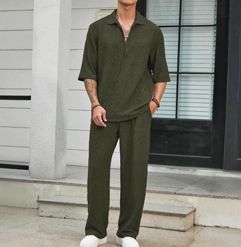 Men's Knit Relaxed Fit Short Sleeve Shirt and Trousers Co-ord