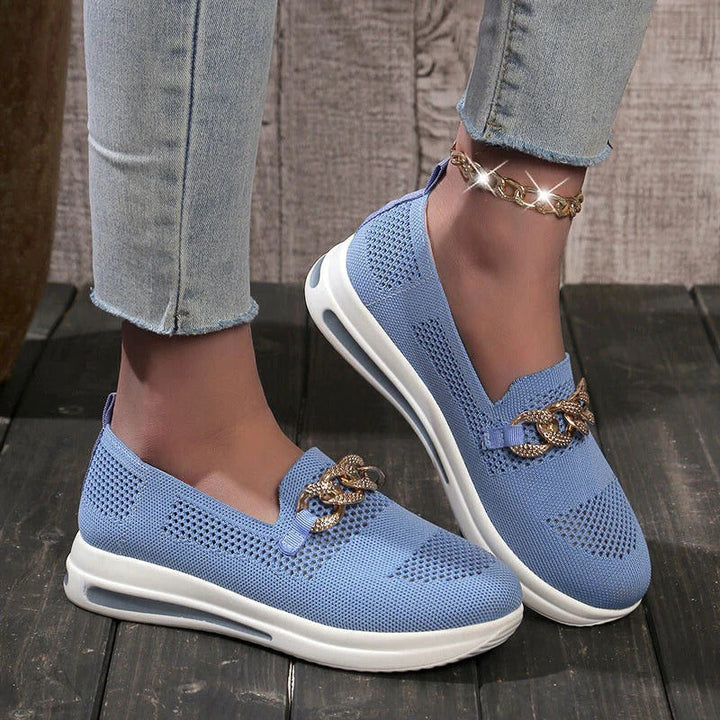 Mocassins en tricot pour femmes, à enfiler, à semelle compensée, chaussures de marche et baskets